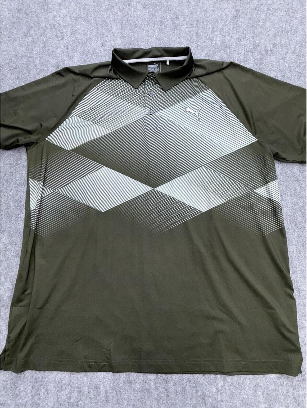 Puma Golf Polo XXL Brown Geometric Stripe DryCELL Performance Shirt
